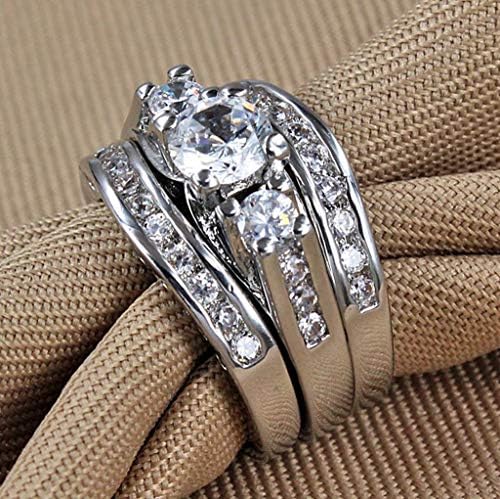 Ploymanee Jewelry Size 4-12 Three-in-One Engagement Rings Set Wedding Rhodium 925 Sterling Silver (4)
