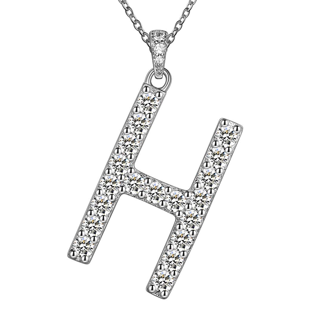 Jewmon Alphabet H Initial Necklace for Women Girls 925 Sterling Silver Zirconia Monogram Letter Necklace Charm Fashion Initial Jewellery for Birthday Christmas Day Necklace Gift for Her FP156H