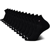 Tommy Hilfiger Mens Quarter Socks - 12 Pack Cotton Blend Athletic Performance Cushioned Ankle Socks for Men with Arch Support