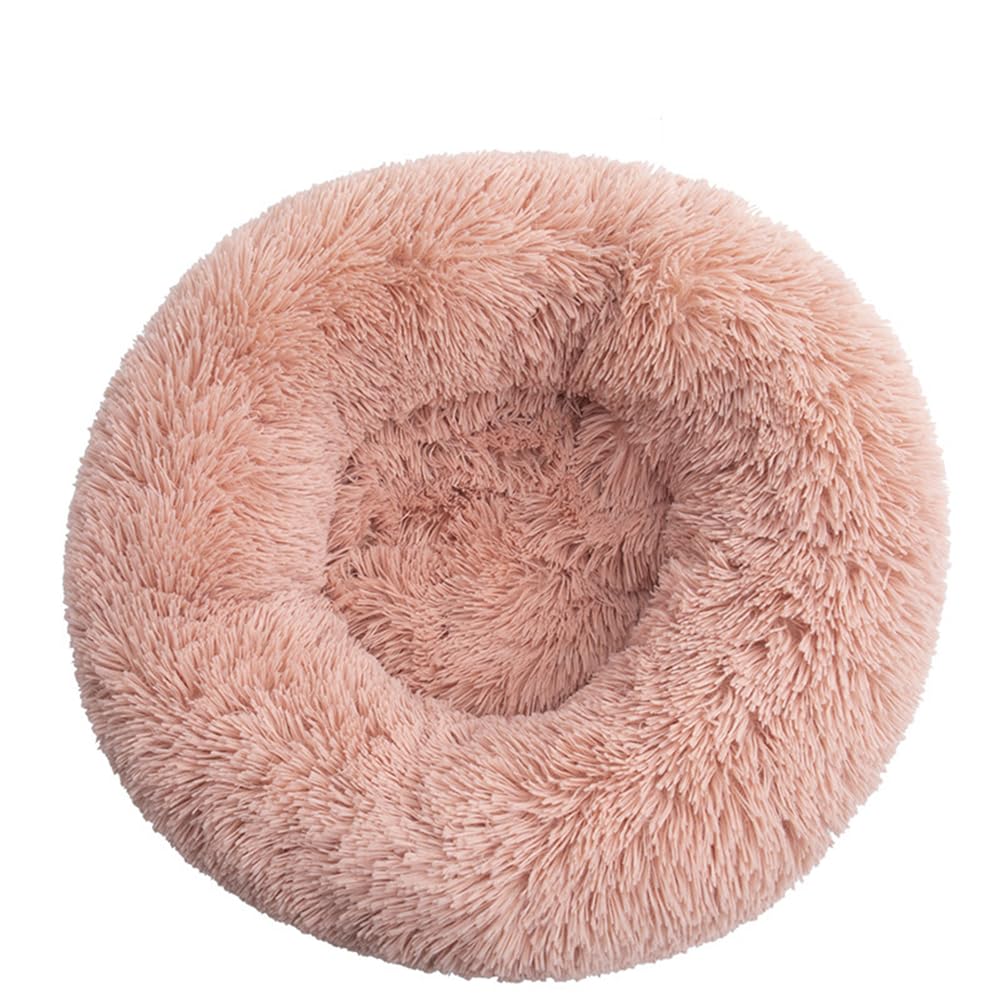 MEETOZ Plush Donut Cat Bed,20in Round Soft Fluffy Plush Pet Round Bed,with Non-Slip Bottom Warming Pet Bed Washable Cushion for Small Medium Dogs and Cats (Pink)
