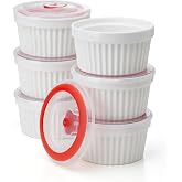 Sweese 6-Pack 8 oz Porcelain Ramekins with Lids, White Souffle Dishes for Baking, Creme Brulee Cups, Oven-Friendly Pudding Custard Bowls &ndash; Versatile Kitchen Essentials for Baking and Storing