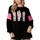 cffvdiz Oversized Christmas Sweatshirts for Women Funny Sequin Nutcracker Soldier Graphic Slit Crewneck Long Sleeve Pullover