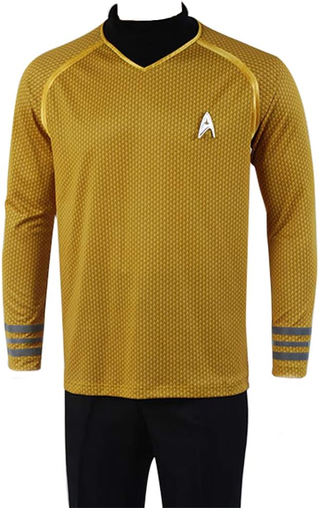 xingyueshop Adult Movie Cosplay Costume Mens Science Captian Long Sleeve Yellow Shirt Uniform
