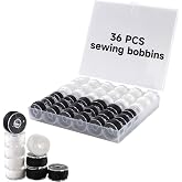 18White + 18Black Bobbin Thread, A Bobbin case, Total 36 PCS Sewing bobbins | Size A prewound sewing Suitable for Embroidery and Sewing Machines, Brother Singer Embroidery BabyLock Janome Singer.