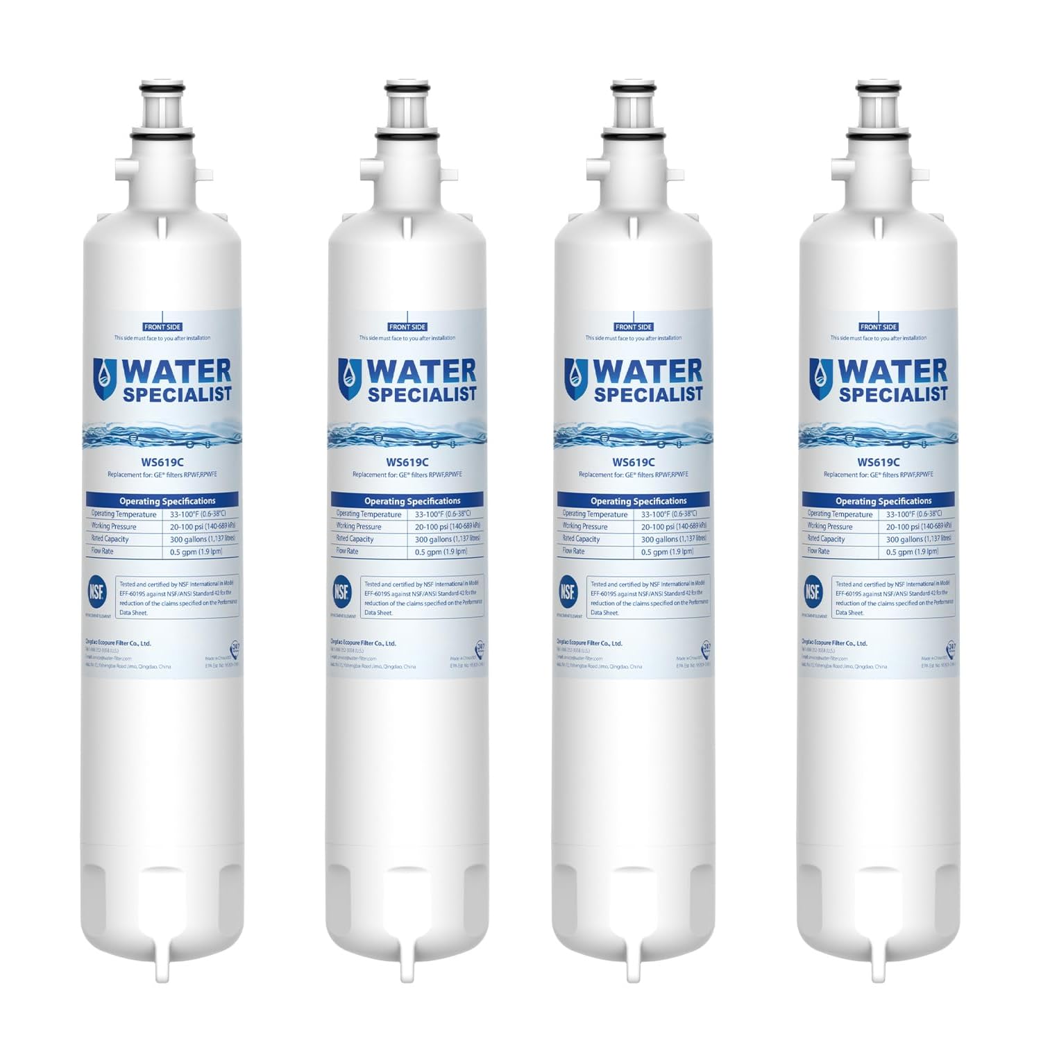 Waterspecialist Replacement for GE® RPWFE®, RPWF (Built-in CHIP) Refrigerator Water Filter, Compatible with GYS22GMNES, GYE22HSKSS, PYE22PELDS, GFE26GMKES, GFE26GGHWW, PFE28KYNFS, 4 Filters Image