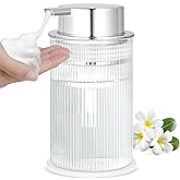 NiHome 14oz Ribbed Glass Foaming Hand Soap Dispenser, High-Capacity Easy to Refill for Home & Commercial Use, Clear Foaming Soap Dispenser for Bathroom, Kitchen with Large Foam Pump & Non-Slip Mat