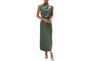 PRETTYGARDEN Women's 2026 Summer Satin Dress Elegant Sleeveless Mock Neck Cocktail Party Maxi Dresses