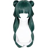 MaoMao Wig with Buns for The Apothecary Diaries Cosplay Long Dark Green Wig with Bangs for Halloween Costume Party