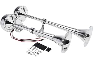 NovelBee 12v Stainless Steel Dual Trumpet Horn,125db Marine Boat Electric Horn for Ship Truck RV Trailer (Low and High Tone)