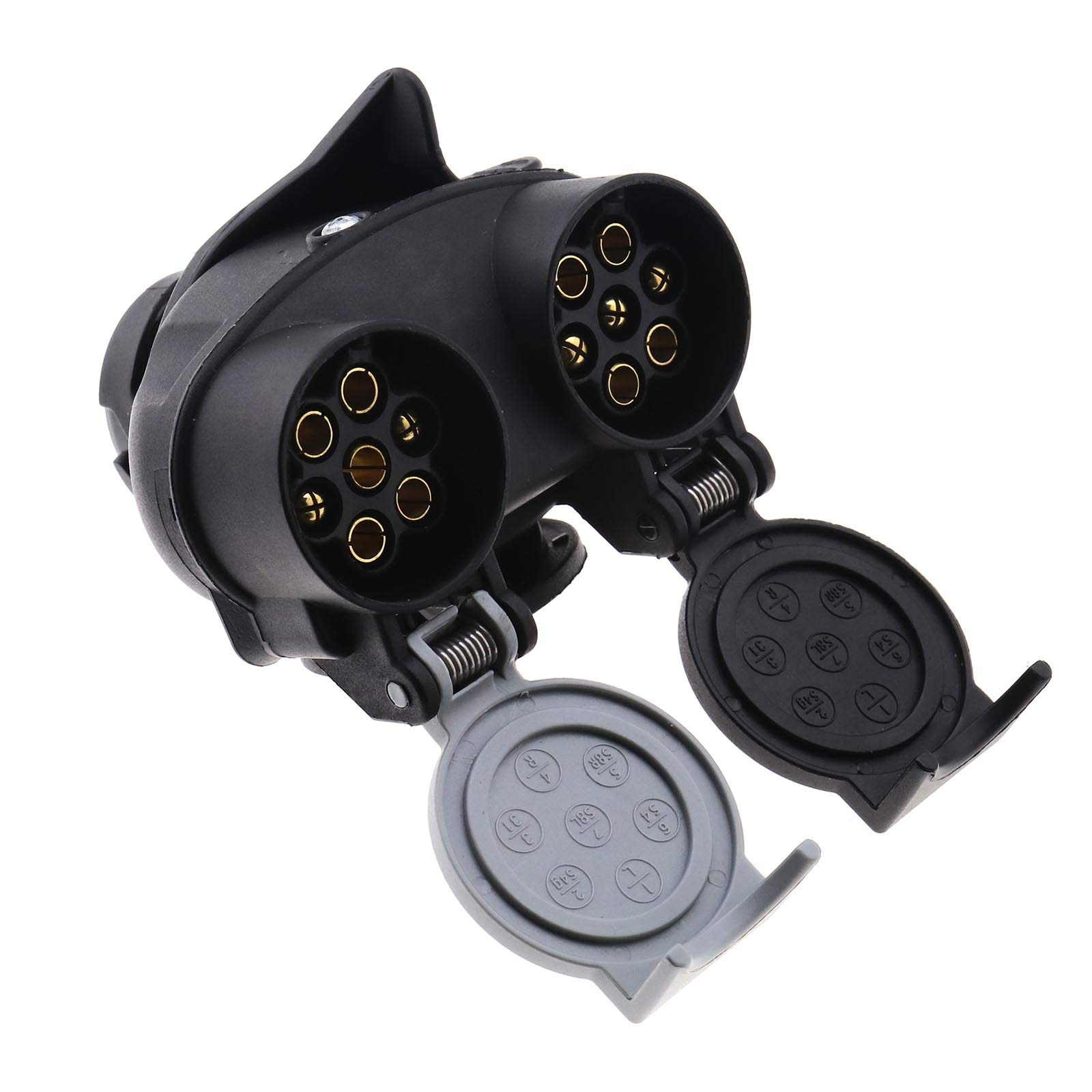 Create idea 13 to 7 Pin Trailer Plug 12N 12S Twin Adapter Converter Euro Socket Car Trailer Truck Towbar Towing 12V Waterproof Black