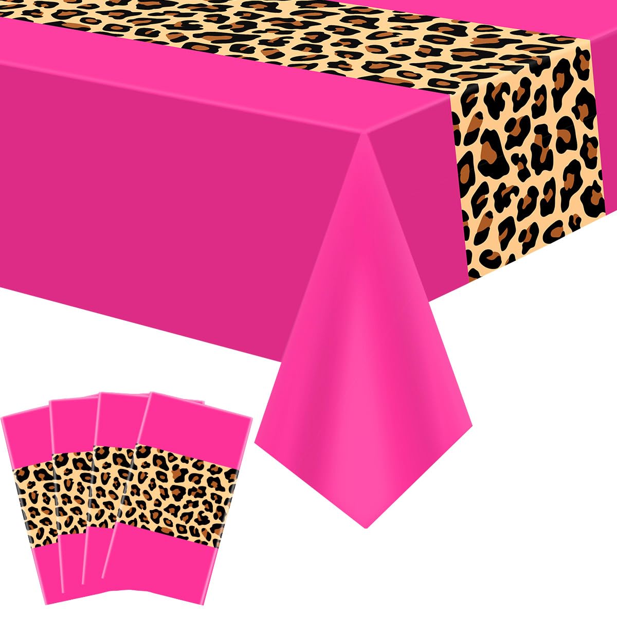 4 Pcs Leopard Print Party Tablecloth Decorations, Waterproof Rectangle Safari Animal Cheetah Table Cloths Leopard Tablecloth for Jungle Safari Animal Baby Shower Birthday Party Supplies, 130 x 220cm