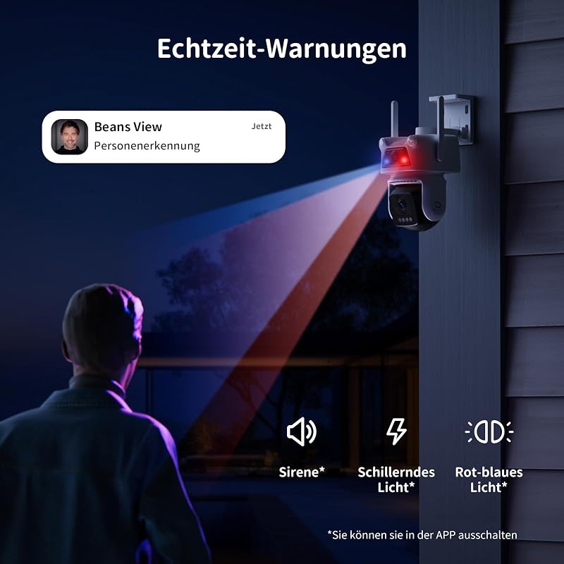 Überwachungskamera Aussen WLAN 3K+3K (10MP) Dual Objektiv - Ultra HD 360° PTZ Außenkamera mit KI Bewegungsmelder, Auto-Tracking, Farb-Nachtsicht, Audio, SD-Karte 512GB (D320) — Foto 8 von 8