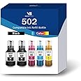 Volca Spares T502 502 T522 522 Ink Refill Bottles for Epson EcoTank Printer ET-2800 ET-2850 ET-3830 ET-3843 ET-3850 ET-4800 ET-4850 ET-15000 ET-2750 ET-2760 ET-2720 ET-2400