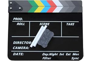 Coolbuy112 Movie Directors Clapboard, Photography Studio Video TV Acrylic Clapper Board Dry Erase Film Slate Cut Action Scene Clapper with a Magnetic Blackboard Eraser and Two Custom Pens, Black