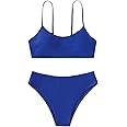 SHENHE Girl's 2 Piece High Waisted Spaghetti Strap Cute Swimsuit Bathing Suit Solid Bikini Sets