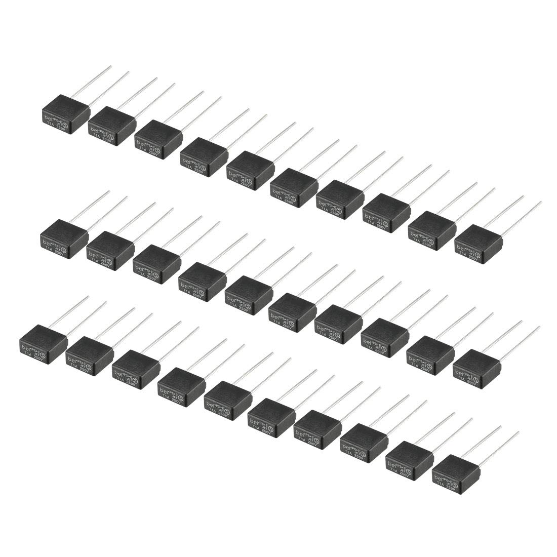 sourcing map 30Pcs DIP Mounted Miniature Square Slow Blow Micro Fuse T1A 1A 250V Black