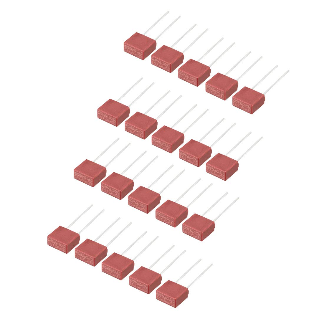 sourcing map 20Pcs DIP Mounted Miniature Square Slow Blow Micro Fuse T5A 5A 250V Red