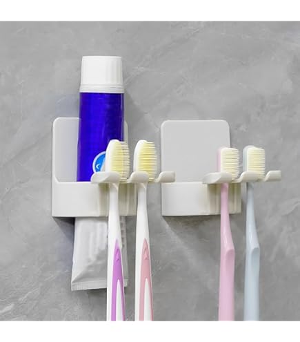 Linkidea Porte-Brosse à Dents Mural Avec Couvercle Pour Douche, Organisateur Peu Encombrant Pour Camping-Car, Support De Brosse à Dents Auto-adhésif En Plastique à 6 Emplacements (Type A