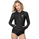 AXESEA Women's Hoodie Rash Guard UV Sun Protection Long Sleeve Hooded Swim Shirts Full Zip Front Swimsuit Tops