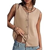 Dokotoo Vest Tops for Women 2026 Button Up Color Block Casual Sweater Vests Trendy Spring Summer Tops