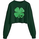 PICKID St Patricks Day Shirt Women Irish Shamrock Clover Graphic T-Shirt Lucky St. Paddy's Long Sleeve Crop Tops