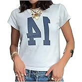 Number 14 Fitted Tee Jersey Summer Crop Top Short Sleeve Y2k Shirt Graphic Baby Tee Women