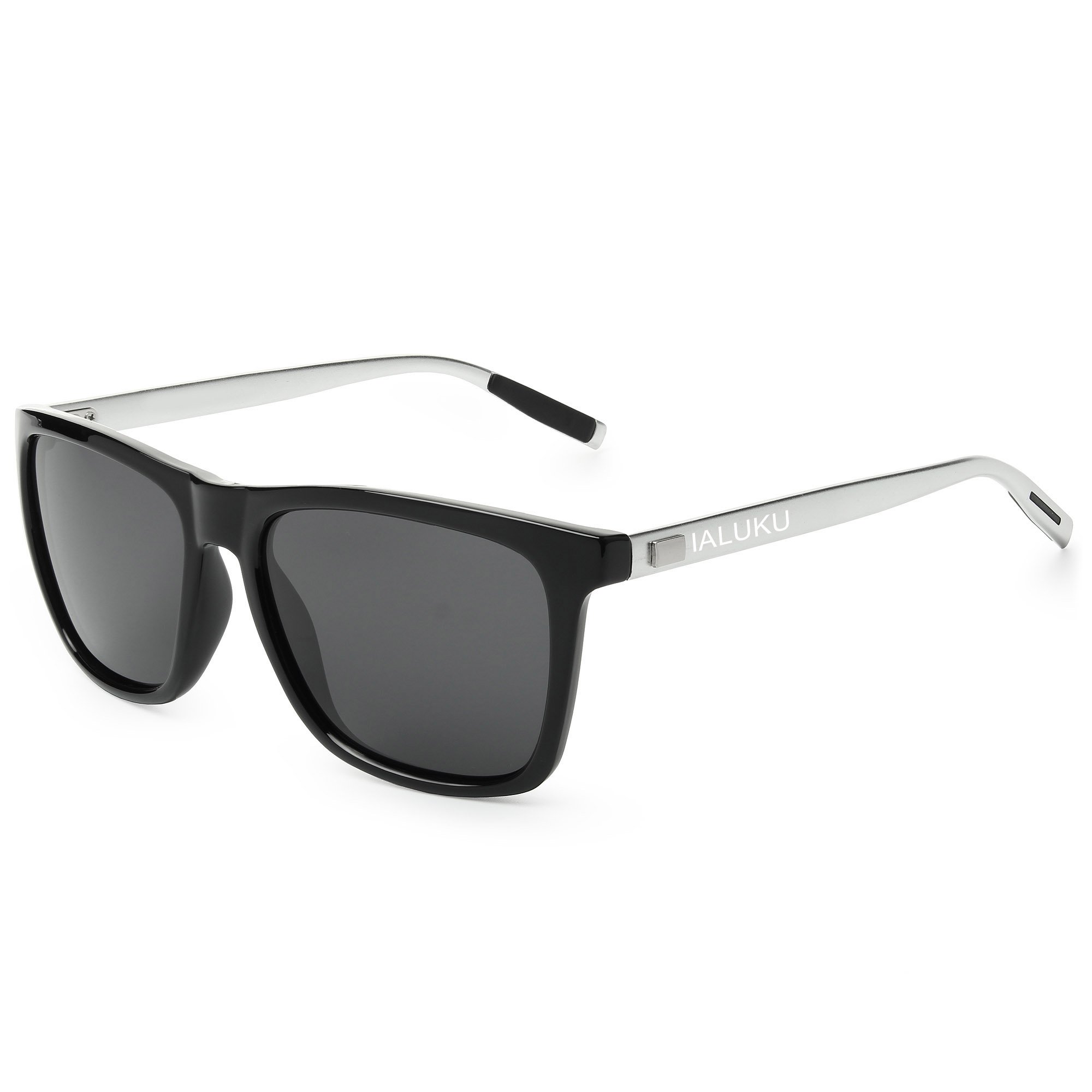 IALUKU Wayfarer Sunglasses Polarized Women Men Mirrored UV400 Full Frame (Black / Gray, 60)