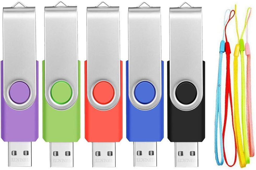 5 Pack 16GB Memory Sticks USB Flash Drive - Swivel 16 GB USB 2.0 Stick Multi-Color Bulk Portable Multipack Pen Drives - FEBNISCTE Value Pendrive Data Storage Jump Drive with 5pcs Lanyards for Family