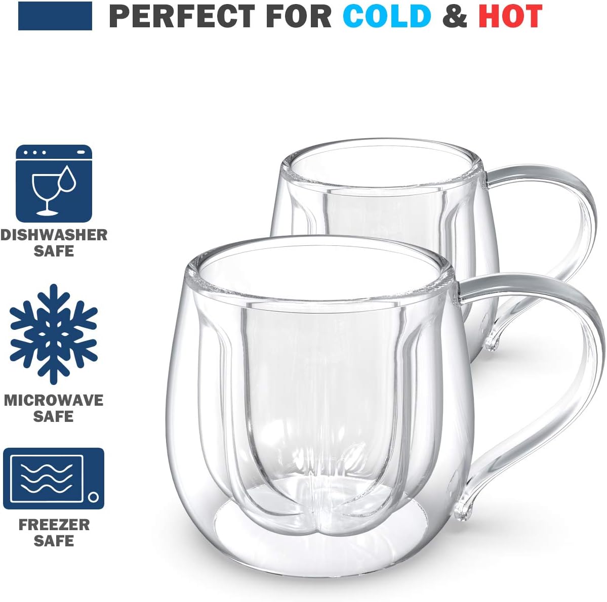 vevouk 230ml Double Walled Flower Shape Insulated Glass Coffee Cups Set of 2 - Image 5