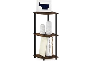 Furinno TURN-N-TUBE Corner Shelf, 3-Tier Corner Bookshelf, Display Storage Shelves with Open Shelves, for Organization and Storage, Living Room, Home Office, Garage, Amber Pine
