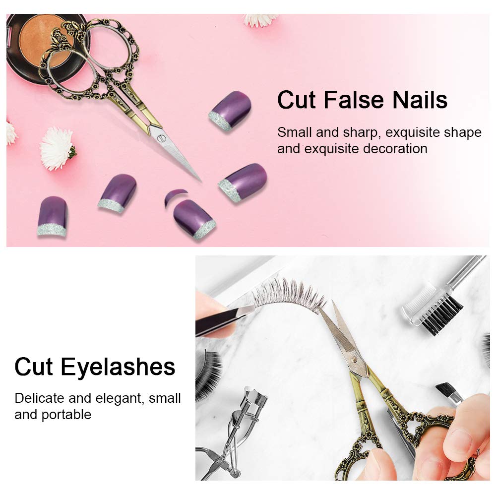 Professional Manicure Scissors, EBANKU Vintage Stainless Steel Cuticle Precision Beauty Grooming for Nail, Facial Hair, Eyebrow, Eyelash, Nose Hair (Gold): Beauty