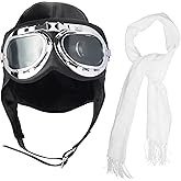 Keymall Aviator Hat With Goggles Costume Accessories Pilot Cap White Scarf for Men Women Teens Adults