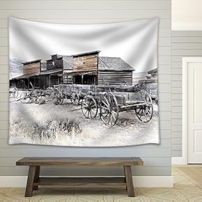 Cody, Wyoming, Old Wooden Wagons in a Ghost Town, United States - Fabric Wall Tapestry Home Decor - 51x60 inches