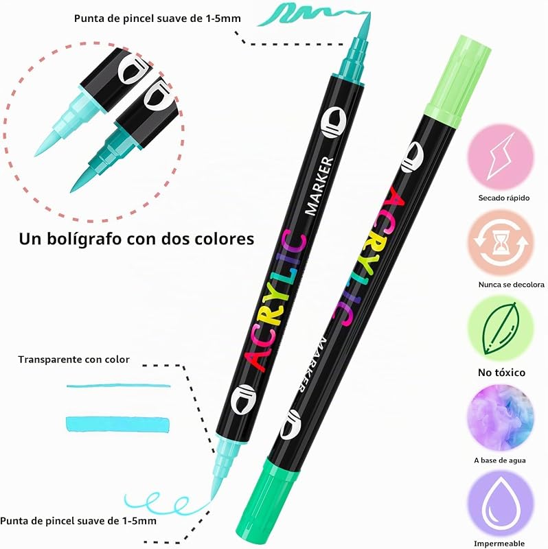 Rotuladores Acrilicos 72 Colores 36 Piezas Doble Punta Pincel — foto 3 de 6