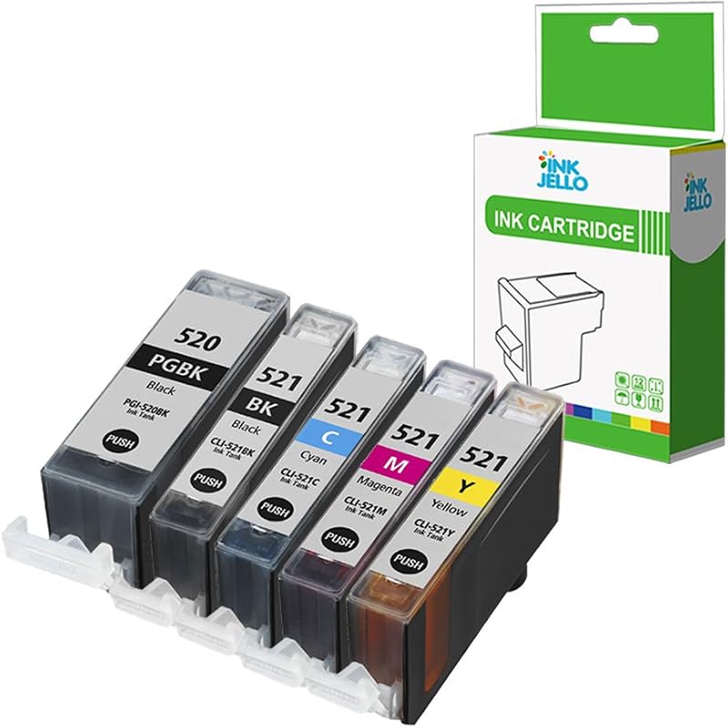 InkJello PGI-520 CLI-521 5-Pack Ink Cartridges for Canon Pixma iP4600 MP560
