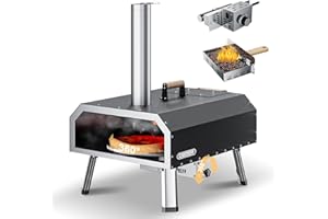 ABORON Pizza Oven Outdoor, Rotatable 16" Multi-Fuel Pizza Ovens, Stainless Steel 3-Layer Oven, Portable Pizza Maker with Built-in Thermometer, Pizza Cutter & Carry Bag