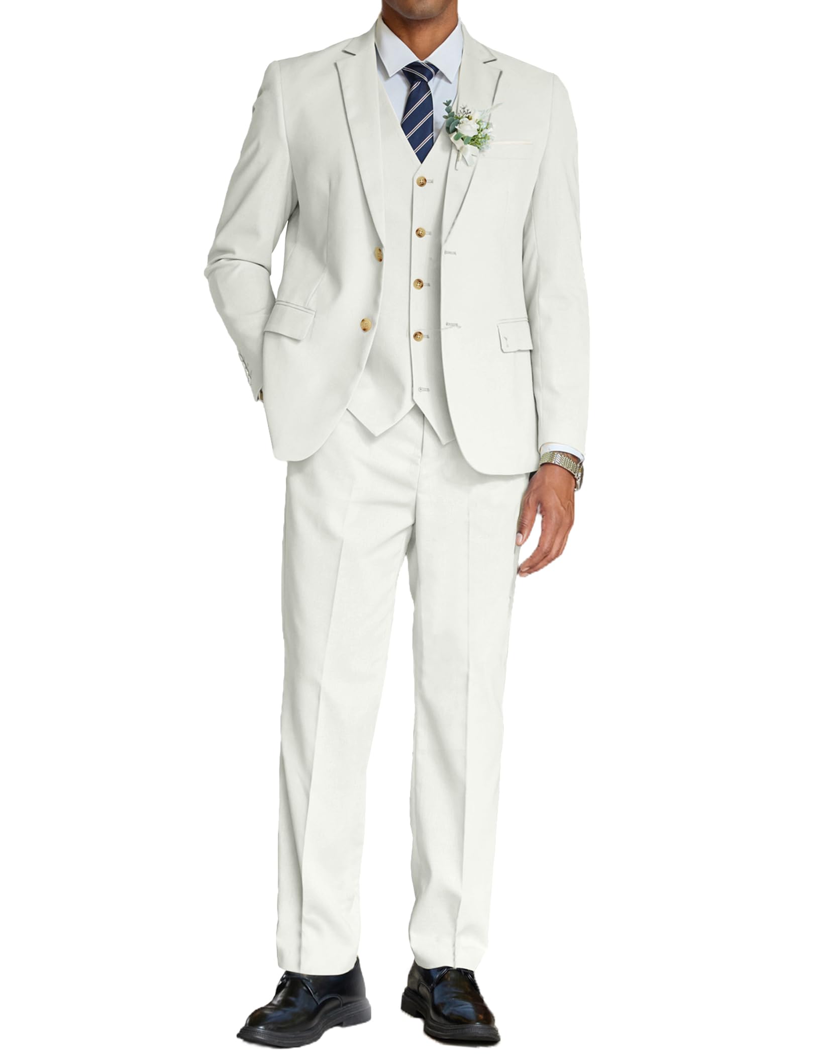 Photo 1 of xl-COOFANDY Men's 3 Piece Linen Suits Set Regular Fit Casual Lightweight Blazer Jacket Dress Vest and Pants White