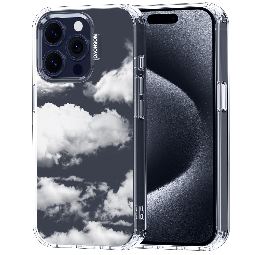 MOSNOVO Case for iPhone 15 Pro, [Buffertech 6.6ft Military-Grade Drop Protection] [Anti Peel Off Tech] Clear TPU Bumper Phone Case Cover Design - Cloud — image 1
