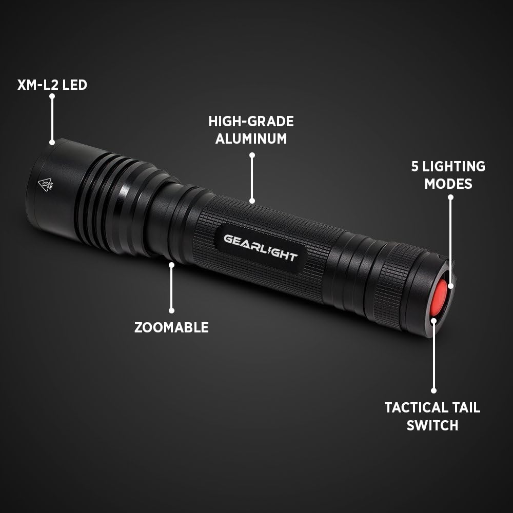 GearLight High-Powered LED Flashlight S2000 - Brightest High Lumen Light with 5 Modes, Zoomable, and Water Resistant I Powerful Camping and Emergency Flashlights - - 