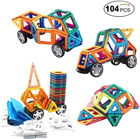 AIVN 104PCS Magnetic Building Block Set Kids Magnetic Toys Construction Building Tiles Blocks for Creavity Educational With Storage Bag