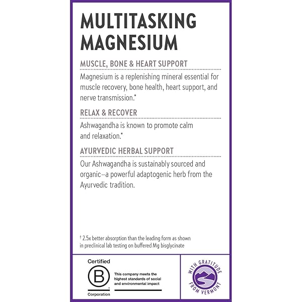NEW CHAPTER MAGNESIUM + ASHWAGANDHA SUPPLEMENT, 325 MG WITH MAGNESIUM GLYCINATE, 2.5X ABSORPTION, MUSCLE RECOVERY, HEART & BONE HEALTH, CALM & RELAXATION, GLUTEN FREE, NON-GMO – 60 CT (2 MONTH SUPPLY)