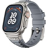Sport Band for Apple Watch Ultra 3 2 Band 49mm 46mm 45mm 44mm, Men Tactics Rugged Silicone Rubber Waterproof Strap with Stainless Steel Metal for iWatch Series 11 10 9 8 7 6 5 4 SE 3 2 1