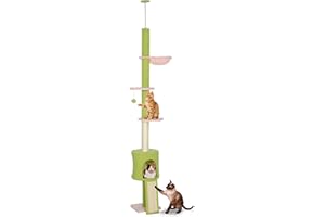 PawHut Floor to Ceiling Cat Tree, 5-Tier Cat Tower Adjustable Height 87"-94.5" with Sisal Scratching Post, Condo, Hammock, Ra