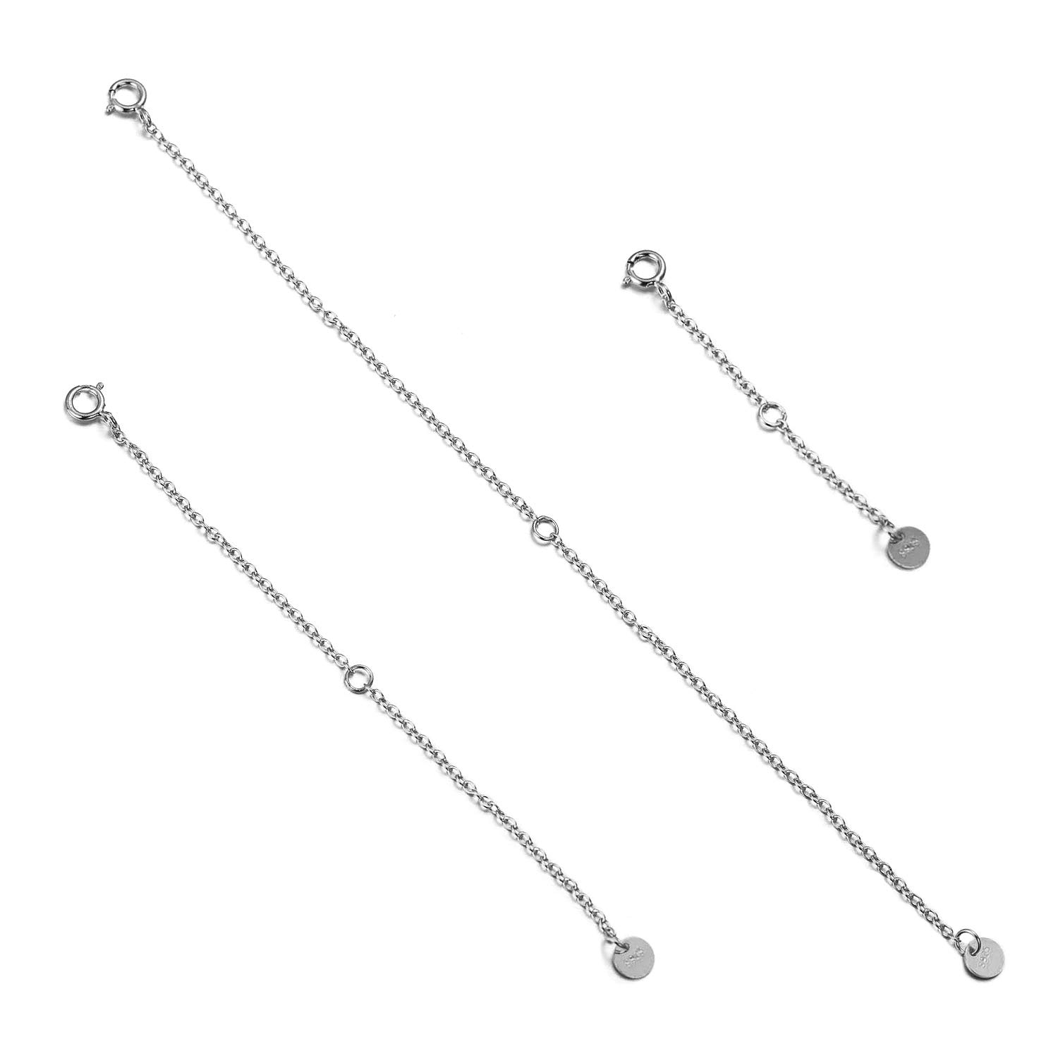 LONAGO 3PCS 925 Sterling Silver Necklace Extender Chain Bracelet Extender for Jewelry Making (Silver)