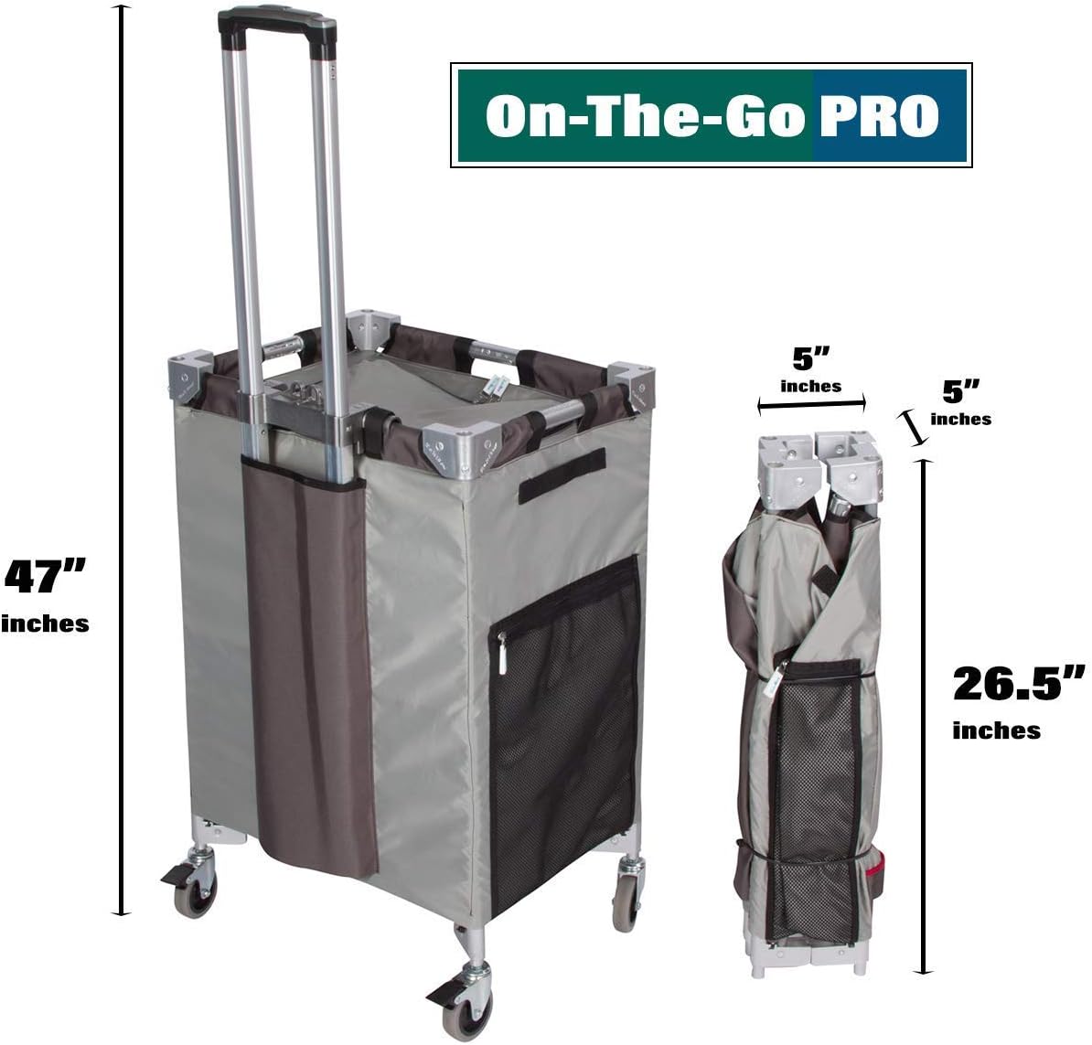 ZakiBox Universal 4-Wheel Collapsible Rolling Utility Hand Cart with Compartments | Lightweight & Waterproof | for Teachers, Salespeople, Groceries, Arts & Crafts, More (Grey, On-The-Go-Pro) : Office Products
