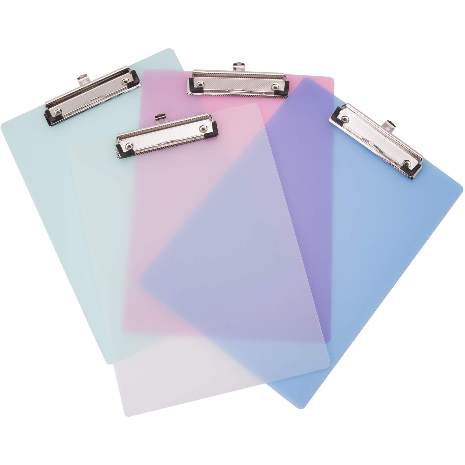 4 PCS A4 Coloured Plastic Clipboard, 4 Color Clip Boards Plastic, 12.5 x 9(31.5x22cm) Inch Acrylic Clipboards with Low Profile Clip & Heavy Duty Clip Boards
