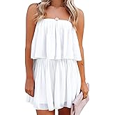 EXLURA Womens 2026 Summer Romper Dress Spaghetti Strap Pleated Beach Vacation Outfit Fashion Cruise Short Jumpsuit Outfits