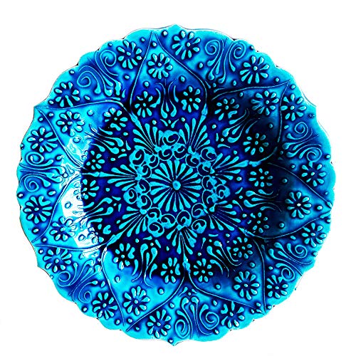 Ayennur Turkish Decorative Plate 9.85"(25cm) Handmade Ceramic Ornament for Home&Office Wall Hanging Decor (Navy Blue)