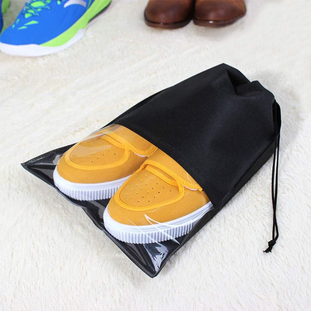  | BUYGOO 12PCS Travel Shoe Bags Waterproof Non-Woven Storage With Rope for Men and Women Large Shoes Pouch Packing Organizers - 17.3" X 12.6" (Black) | Shoe Bags
