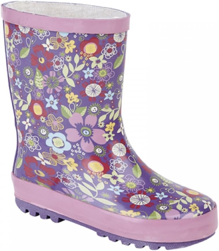 Stormwell Girls Mauve/Dark Pink Floral Print Short Wellington Boots/Wellies UK 6.0-1.0 Junior